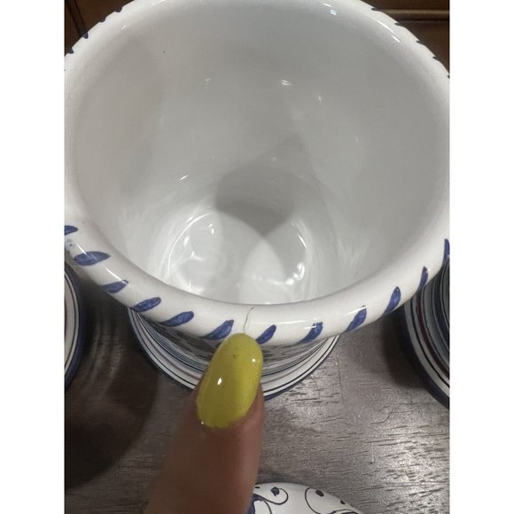 Deruta Orvieto Blue Rooster Canister Set Of 3 Hand painted Pottery W/Lids READ - Picture 13 of 14